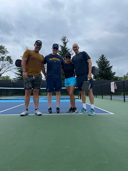 Pickleball with some  Brewers staff (Jason Lane, Matt Arnold, me, Charli)